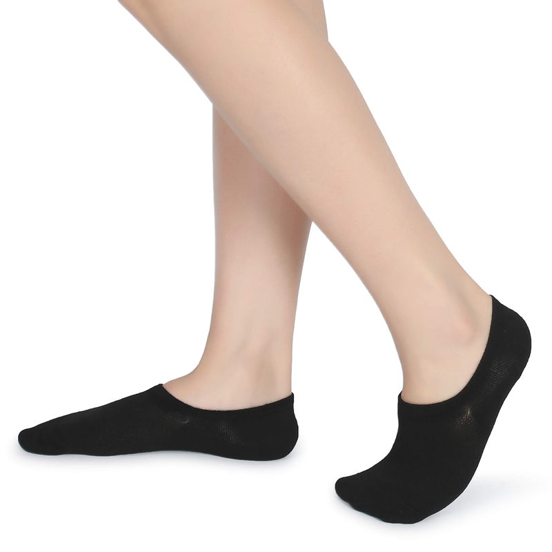 Leotruny Womenâ€™s 6 Pairs Bamboo Mesh Design Low Cut Non Slip No Show Socks (C01-Black, Women Shoe Size: 6-9) - Image 5